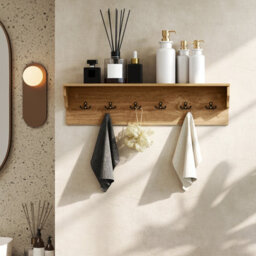 Gainoom Wall Hooks Natural Wooden Coat Rack Wall Floating Shelf With 6 Hooks For Hats Towels Purses Robes - thumbnail 9