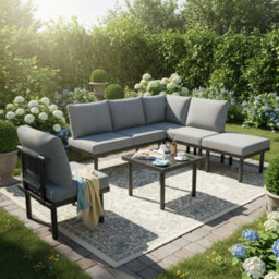 6 Seater Garden Furniture Set Rope Garden Sofa Set With Glass Coffee Table Galvanised Steel Frame Weatherproof Outdoor Patio Furni