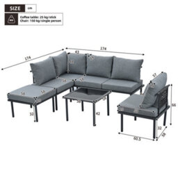 6 Seater Garden Furniture Set Rope Garden Sofa Set With Glass Coffee Table Galvanised Steel Frame Weatherproof Outdoor Patio Furni - thumbnail 5