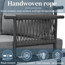 6 Seater Garden Furniture Set Rope Garden Sofa Set With Glass Coffee Table Galvanised Steel Frame Weatherproof Outdoor Patio Furni - thumbnail 3