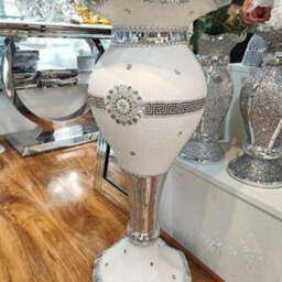 Biznest Large White & Silver Glitter Ceramic Mirrored Zig Zag Diamond Flower Pot Vase Home Decoration Floor Vase Stylish 80 Cm