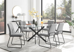 Furniturebox Uk Leonardo Black Leg Glass Dining Table & 6 Light Grey Halle Chairs - thumbnail 1