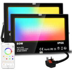 Lighting Master Led Floodlight 80 W Equivalent 8000 Lm, Smart Rgb Flood Lights Outdoor With App Control, Colour Changing + Warm