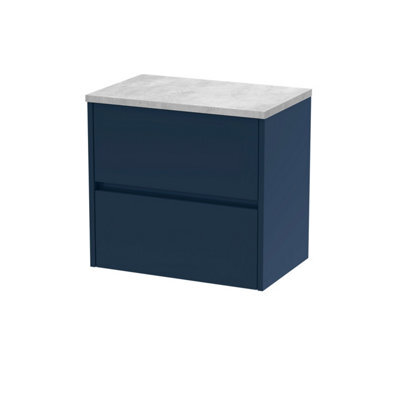 Balterley Chartley Contemporary 2 Drawer Wall Hung Vanity Unit With Laminate Worktop, Midnight Blue, 600mm - image 1