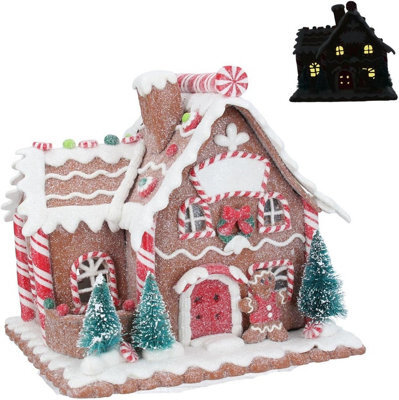 Gisela Graham Christmas Faux Iced Light-Up Gingerbread House Decoration, Warm White, 17 X 15 X 16 Cm