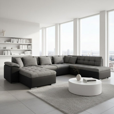 Niko Bis U Shaped Fold Out Corner Sofa Bed For Living Room With Storage Melange Grey And Black Left - image 1