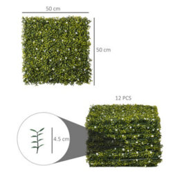 Outsunny 12Pcs 50Cm X 50Cm Artificial Boxwood Panel Milan Grass With Flowers - thumbnail 3