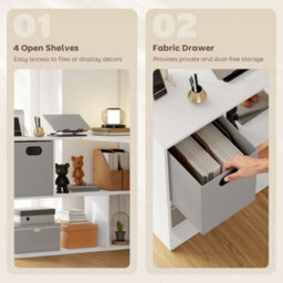 110 Cm L-Shaped Desk, Small Computer Desk With Fabric Drawer, Study White - thumbnail 4