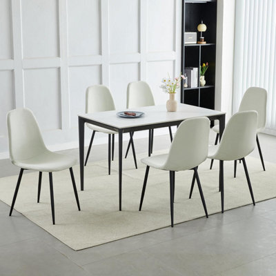 MCC Direct Set Of 6 Teddy Faux Fur Stitched Design Dining Chairs Beige Bella By Mcc - image 1