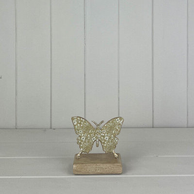 Satchville Light Green Metal Butterfly On Wooden Base