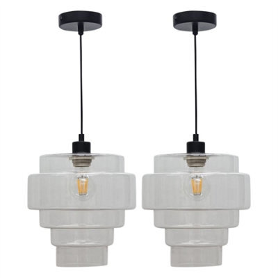 First Choice Lighting Set Of 2 Benson - 5 Tier Clear Glass & Black Ceiling Pendant Lights - image 1