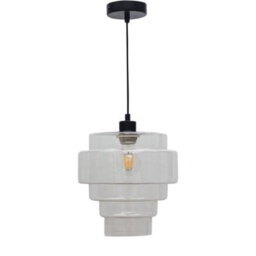 First Choice Lighting Set Of 2 Benson - 5 Tier Clear Glass & Black Ceiling Pendant Lights - thumbnail 2