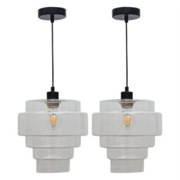 First Choice Lighting Set Of 2 Benson - 5 Tier Clear Glass & Black Ceiling Pendant Lights - thumbnail 1