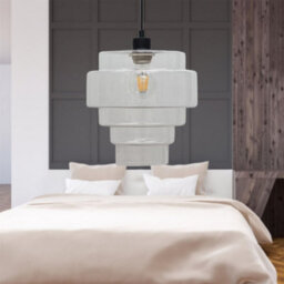 First Choice Lighting Set Of 2 Benson - 5 Tier Clear Glass & Black Ceiling Pendant Lights - thumbnail 5