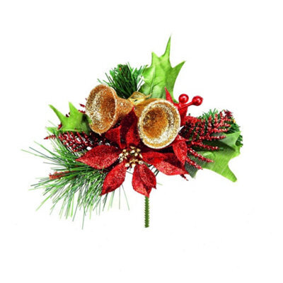 Premier Poinsettia Pick Christmas Decoration Red/green/gold (One Size)
