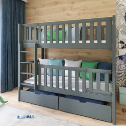 Arte Ksawery Graphite Wooden Bunk Bed 80 X 180Cm - Foam Mattresses Included - thumbnail 1