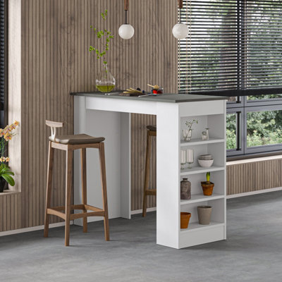 Decortie Swallow Modern 4-Tier Bar Kitchen Dining Table 117Cm 2 Seater Retro Grey White Storage H 102Cm - image 1
