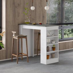 Decortie Swallow Modern 4-Tier Bar Kitchen Dining Table 117Cm 2 Seater Retro Grey White Storage H 102Cm