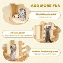 Costway 180 Cm Tall Cat Tree Wooden Cat Tower W/ Cozy Perch & Condo-Natural - thumbnail 4