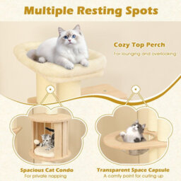 Costway 180 Cm Tall Cat Tree Wooden Cat Tower W/ Cozy Perch & Condo-Natural - thumbnail 8