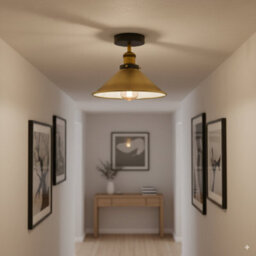 Vintage Ceiling Light Semi Flush Mount E27 Base For Living Room Bedroom Metal 22Cm Cone Shade Easy Fit With Bulb French Gold - thumbnail 5