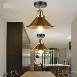 Vintage Ceiling Light Semi Flush Mount E27 Base For Living Room Bedroom Metal 22Cm Cone Shade Easy Fit With Bulb French Gold - thumbnail 2