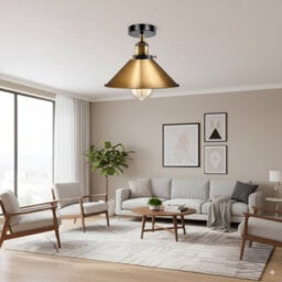 Vintage Ceiling Light Semi Flush Mount E27 Base For Living Room Bedroom Metal 22Cm Cone Shade Easy Fit With Bulb French Gold - thumbnail 4