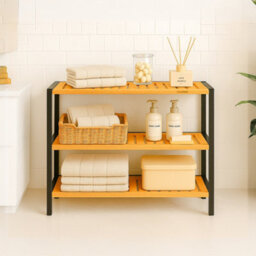 Innoteck 3 Tier Bamboo Shoe Rack Black And Bamboo Holds 12 Pairs Freestanding 69.5W X 26D X 53H Cm - thumbnail 7