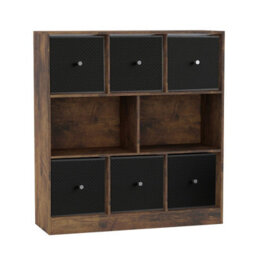Urbn-Living Urbnliving Asymmetrical 8 Cube Bookcase Shelf Storage Unit W/ 6 Fabric Drawer Inserts (Rustic Brown+Black) - thumbnail 3