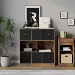 Urbn-Living Urbnliving Asymmetrical 8 Cube Bookcase Shelf Storage Unit W/ 6 Fabric Drawer Inserts (Rustic Brown+Black) - thumbnail 4