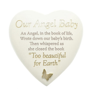 Widdop Gifts Our Angel Baby Heart-Shaped Graveside Plaque, White, Small - Compact Memorial Tribute (Approx. 8 X 17 X 6.5 Cm)