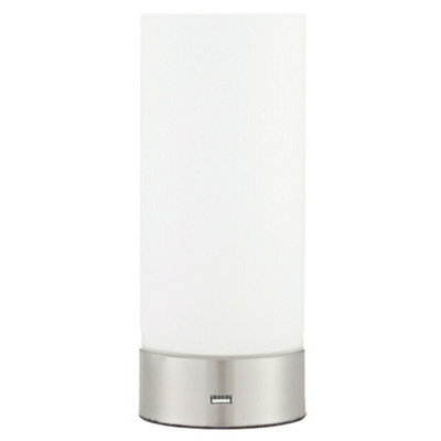 Touch Dimmable Table Lamp Nickel & Frosted Glass Shade Modern Light Usb Charger - image 1