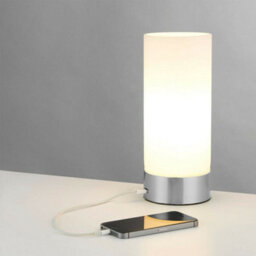 Touch Dimmable Table Lamp Nickel & Frosted Glass Shade Modern Light Usb Charger - thumbnail 5