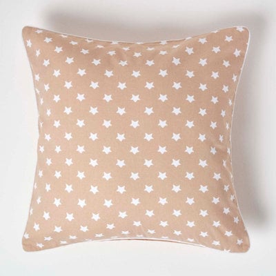 Homescapes Cotton Beige Stars Cushion Cover, 60 X 60 Cm - image 1