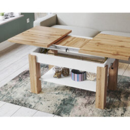 Heze Furniture Alva 2 In 1 Extending Coffee / Dining Table 110-150Cm - Wotan Oak / White - thumbnail 3