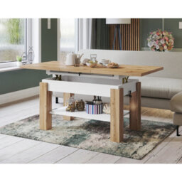 Heze Furniture Alva 2 In 1 Extending Coffee / Dining Table 110-150Cm - Wotan Oak / White - thumbnail 2