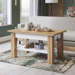 Heze Furniture Alva 2 In 1 Extending Coffee / Dining Table 110-150Cm - Wotan Oak / White