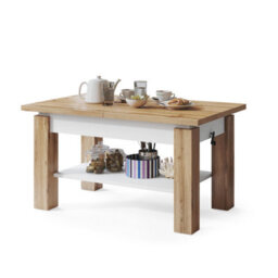 Heze Furniture Alva 2 In 1 Extending Coffee / Dining Table 110-150Cm - Wotan Oak / White - thumbnail 5