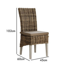FWSTYLE Set Of 2 Ready Assembled Solid Pine Rattan Dining Chairs Limewash Finish - thumbnail 5
