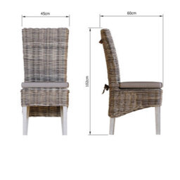 FWSTYLE Set Of 2 Ready Assembled Solid Pine Rattan Dining Chairs Limewash Finish - thumbnail 6