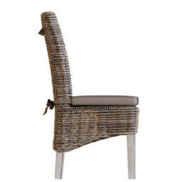 FWSTYLE Set Of 2 Ready Assembled Solid Pine Rattan Dining Chairs Limewash Finish - thumbnail 4