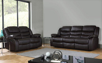 2 Seat + 3 Seat Set Brown Recliner Sofa Leather Bonded Reclining Sofa Suite Sofas Chair D Pro T Homeware