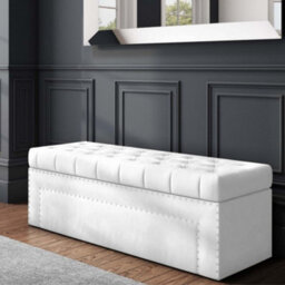 120Cm Duke Ottoman Storage Box -Upholstered Blanket Box - White Plush Velvet Multifunctional Storage Box - thumbnail 1