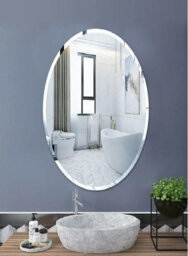 DEENZ Oval Shape Frameless Round Wall Mounted Mirror Frameless Bathroom Living Room A Must Have Mirror Home Decor (40X60 Cm) - thumbnail 2