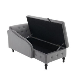 Btm Velvet Chaise Lounge Sofa With Storage Grey Upholstered Couch With Pillow Tufted Lounge Chair Right Armrest - thumbnail 9