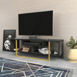 Decorotika Astona Tv Stand Tv Unit For Tvs Up To 55 Inch Black Marble Effect And Gold - thumbnail 3