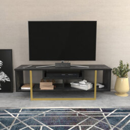 Decorotika Astona Tv Stand Tv Unit For Tvs Up To 55 Inch Black Marble Effect And Gold - thumbnail 1
