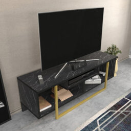 Decorotika Astona Tv Stand Tv Unit For Tvs Up To 55 Inch Black Marble Effect And Gold - thumbnail 2