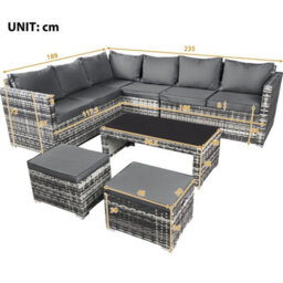 Fenchilin Garden Corner Sofa Set Rattan Sofa With Coffee Table 2 Stools Outdoor Furniture Grey - thumbnail 2