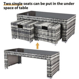 Fenchilin Garden Corner Sofa Set Rattan Sofa With Coffee Table 2 Stools Outdoor Furniture Grey - thumbnail 5
